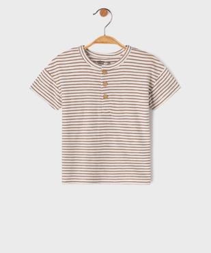 Tee-shirt rayé à manches courtes et col tunisien bébé garçon vue1 - GEMO(BEBE DEBT) - GEMO