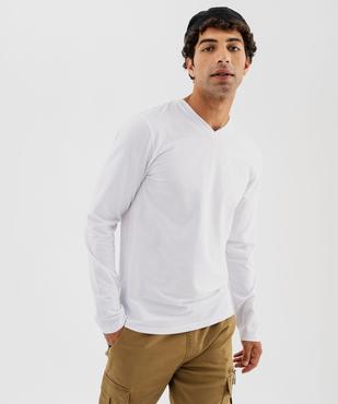 Tee-shirt manches longues et col V homme vue1 - GEMO 4G HOMME - GEMO