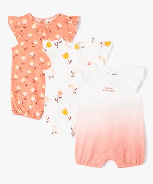 Combishort avec volants aux emmanchures bébé fille (lot de 3) vue1 - GEMO(BB COUCHE) - GEMO
