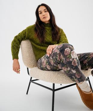 Pull en maille chinée torsadée à col cheminée femme vue1 - GEMO 4G FEMME - GEMO