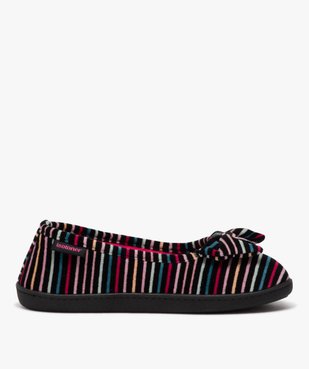 Chaussons femme ballerines en velours avec rayures colorées - Isotoner vue1 - ISOTONER - GEMO