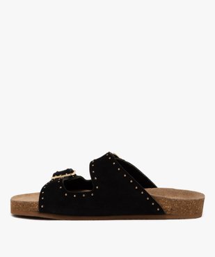 Mules femme unies en cuir suédé avec larges brides à clous  vue3 - GEMO (CASUAL) - GEMO