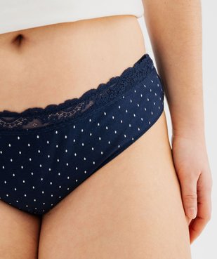 Slip en coton stretch avec taille en dentelle femme grande taille (lot de 2) vue2 - GEMO 4G FEMME - GEMO