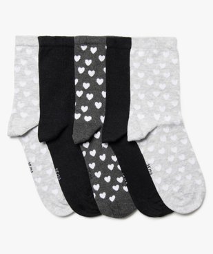 Chaussettes fille à motifs coeurs tige haute (lot de 5) vue1 - GEMO 4G FILLE - GEMO