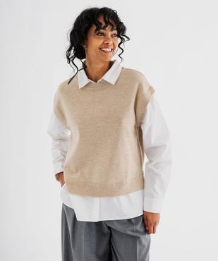 Pull sans manches et chemise 2 en 1 femme vue1 - GEMO(FEMME PAP) - GEMO