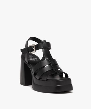 Sandales femme unies à talon haut carré et semelle plateforme avec bride à boucle vue2 - GEMO(URBAIN) - GEMO