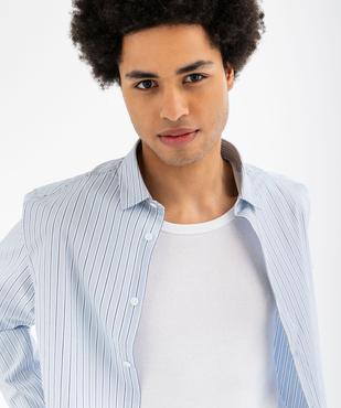 Chemise manches longues rayée en coton coupe droite homme vue3 - GEMO (HOMME) - GEMO