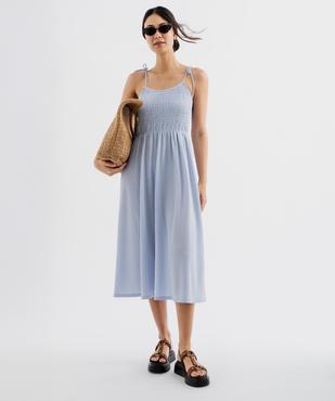 Robe midi à fines bretelles en tissu texturé femme vue4 - GEMO 4G FEMME - GEMO