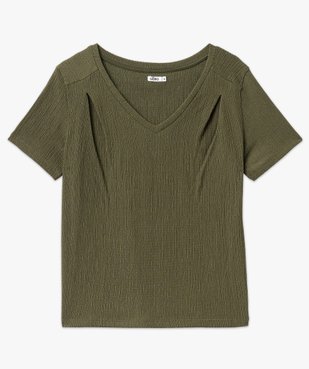 Tee-shirt manches courtes en maille texturée à col V femme vue4 - GEMO(FEMME PAP) - GEMO