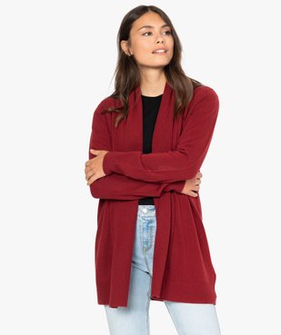 Gilet femme porté ouvert avec col châle côtelé vue1 - GEMO (MAILLE) - GEMO