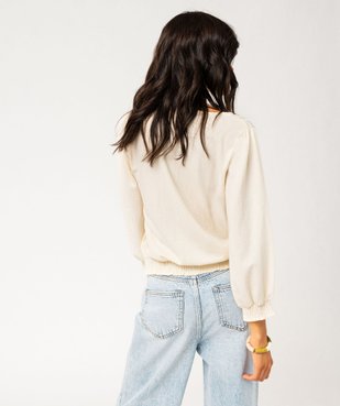Tee-shirt manches 3/4 en maille gaufrée avec col V femme vue3 - GEMO(FEMME PAP) - GEMO