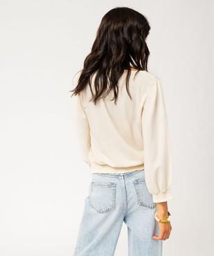 Tee-shirt manches 3/4 en maille gaufrée avec col V femme vue3 - GEMO(FEMME PAP) - GEMO