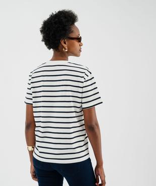 Tee-shirt manches courtes et col V à rayures femme. vue3 - GEMO 4G FEMME - GEMO