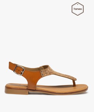 Sandales femme plates à entre-doigts en cuir - Taneo vue1 - TANEO - GEMO
