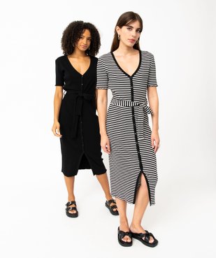 Robe chemise en maille côtelée rayée à manches courtes femme vue1 - GEMO(FEMME PAP) - GEMO