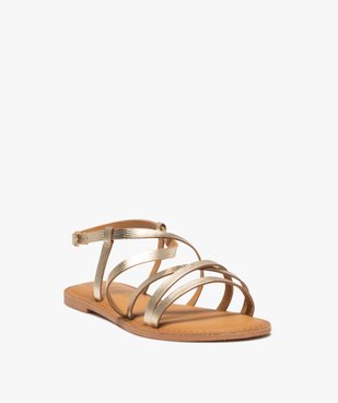 Sandales femme à talon plat et fines brides en cuir métallisé vue2 - GEMO (CASUAL) - GEMO