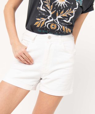 Short en jean femme coloré à taille haute et revers vue2 - GEMO(FEMME PAP) - GEMO