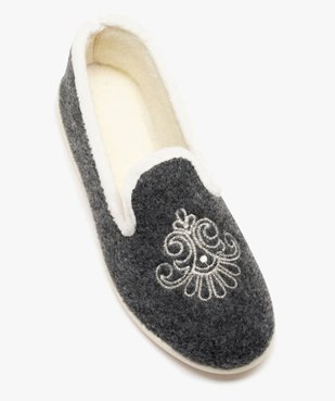 Chaussons femme pantoufles confort en feutrine brodée vue5 - G'FLEX - GEMO
