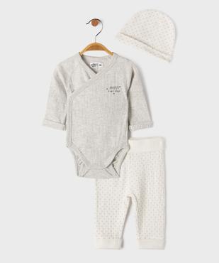 Ensemble naissance évolutif 3 pièces bébé : body, pantalon, bonnet vue1 - GEMO 4G BEBE - GEMO