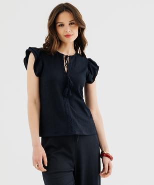 Tee-shirt à manches volantées et liens à nouer femme vue2 - GEMO(FEMME PAP) - GEMO