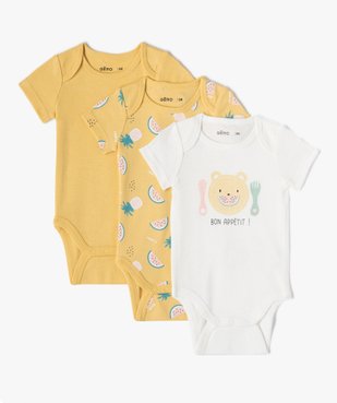 Body bébé à manches courtes et col US à motif fruits (lot de 3) vue1 - GEMO 4G BEBE - GEMO