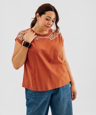 Tee-shirt sans manches avec broderie sur le col femme grande taille vue1 - GEMO (G TAILLE) - GEMO