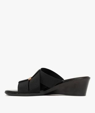 Mules femme à talon compensé et brides unies élastiques vue3 - GEMO(URBAIN) - GEMO