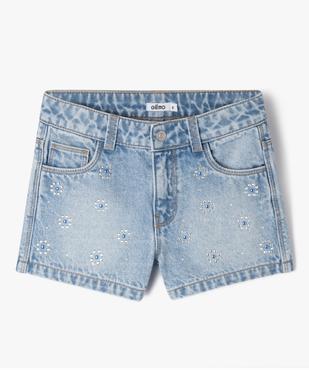 Short en jean délavé à strass brillants fille vue1 - GEMO 4G FILLE - GEMO