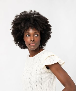 Tee-shirt manches courtes en maille ajourée avec volants femme vue2 - GEMO(FEMME PAP) - GEMO