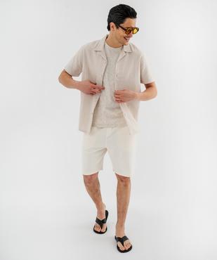Chemise à manches courtes et col cubain en coton gaufré homme vue4 - GEMO 4G HOMME - GEMO