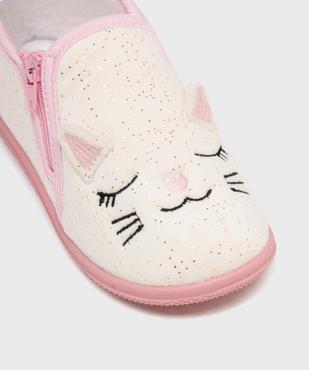 Chaussons en velours à paillettes et tête de chat brodée fille vue6 - GEMO 4G FILLE - GEMO