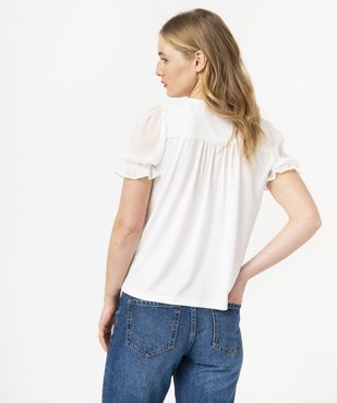 Tee-shirt boutonné avec manches courtes en voile femme vue3 - GEMO(FEMME PAP) - GEMO