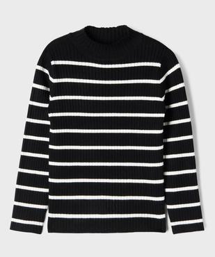 Pull en maille côtelée à rayures fille vue1 - GEMO 4G FILLE - GEMO