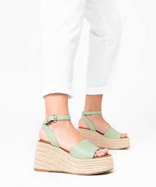 Sandales femme plateforme compensées à brides unies vue1 - GEMO(URBAIN) - GEMO