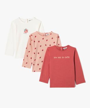 Tee-shirt bébé fille à manches longues imprimé thème fruit (lot de 3) vue1 - GEMO(BEBE DEBT) - GEMO