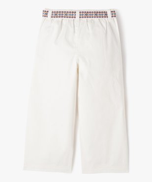 Pantalon large en coton avec ceinture brodée fille vue3 - GEMO 4G FILLE - GEMO
