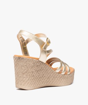 Sandales femme compensées à brides métallisées en cuir - Taneo vue4 - TANEO - GEMO