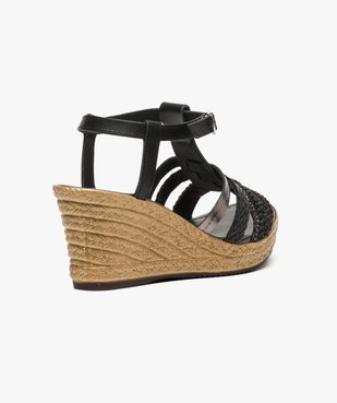 Sandales en cuir bride en T à talon compensé vue4 - GEMO(URBAIN) - GEMO