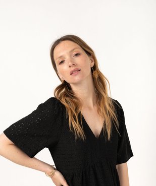 Robe à manches courtes en maille ajourée femme vue2 - GEMO 4G FEMME - GEMO