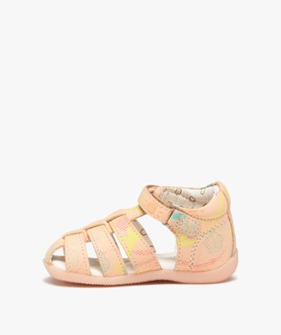 Sandales fille en cuir imprimé avec bout fermé et à scratch - Kickers vue3 - KICKERS - GEMO