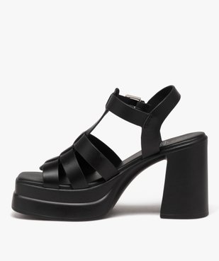 Sandales femme unies à talon haut carré et semelle plateforme avec bride à boucle vue3 - GEMO(URBAIN) - GEMO