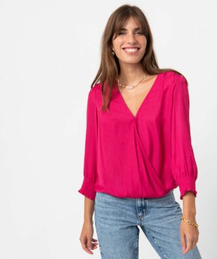 Blouse femme cache-cœur en satin imprimé ton sur ton vue1 - GEMO(FEMME PAP) - GEMO