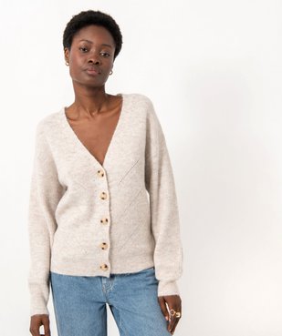 Gilet à col V en maille douillette avec gros boutons femme vue1 - GEMO(FEMME PAP) - GEMO