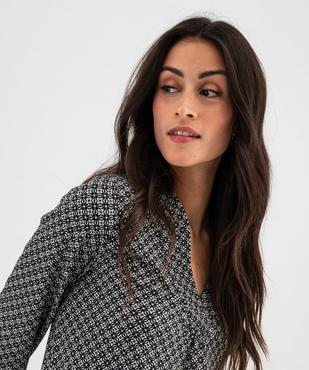 Tee-shirt à manches longues et col V en maille texturée femme vue1 - GEMO 4G FEMME - GEMO