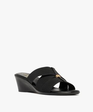 Mules femme à talon compensé et brides unies élastiques vue2 - GEMO(URBAIN) - GEMO