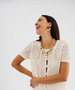 Gilet manches courtes en tricot ajouré femme vue4 - GEMO 4G FEMME - GEMO