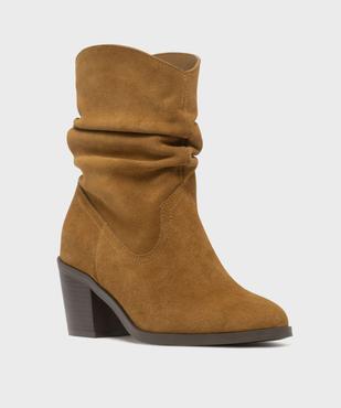 Boots dessus cuir velours avec tige plissée femme - Tanéo vue3 - TANEO - GEMO