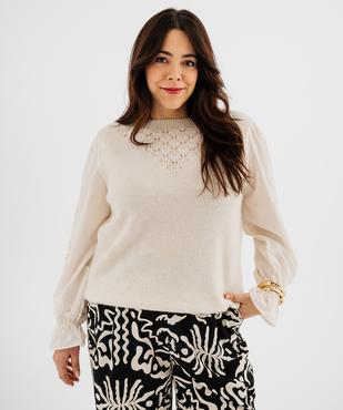 Pull avec manches en coton brodées femme grande taille vue1 - GEMO (G TAILLE) - GEMO