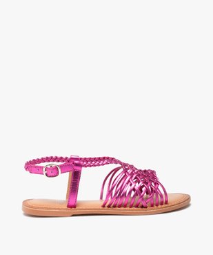 Sandales fille à fines brides tressées en cuir métallisé vue1 - GEMO (ENFANT) - GEMO