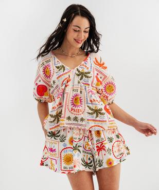 Blouse en gaze de coton à motifs exotiques femme vue1 - GEMO(FEMME PAP) - GEMO